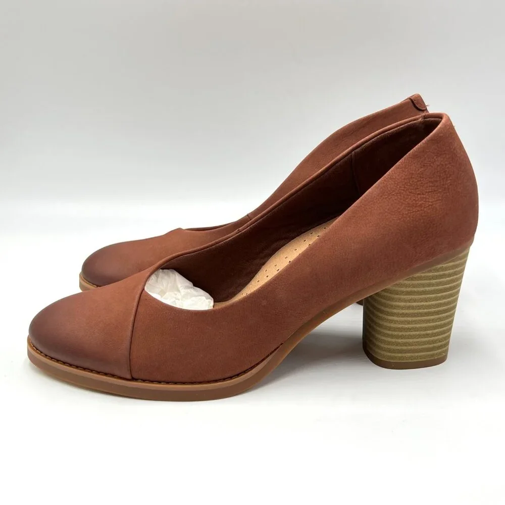 9N 9 NARROW WIDTH Softwalk Womens Sienna Brown Leather Heels‎ Pumps Shoes
